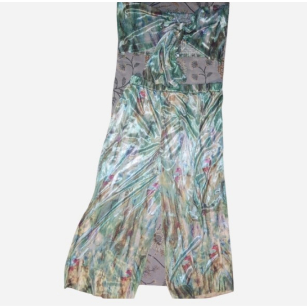 2 Pc Tie Dye Printed Bow Knot Tube Top Wide-Leg Pant